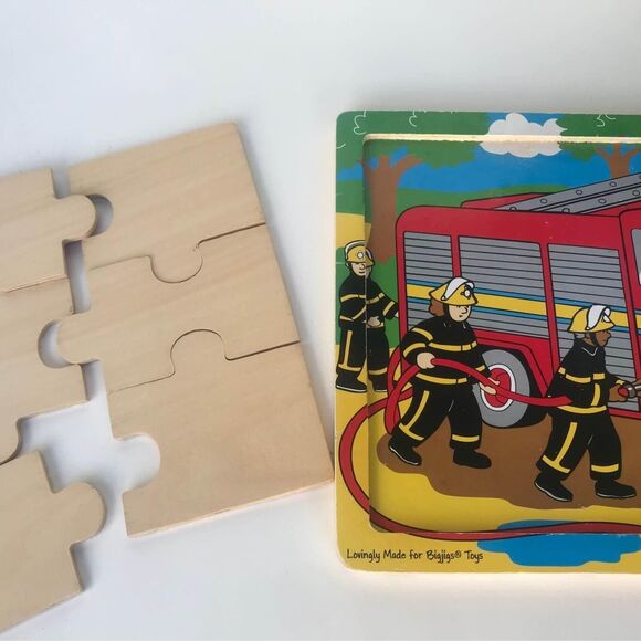 Bigjigs Toys Kids Firefighter Fire Engine 9 piece Wood Puzzle complete - Picture 2 of 2